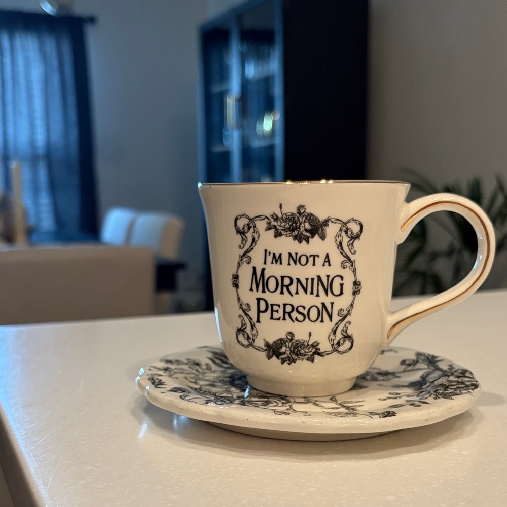 Elegant “I’m Not A Morning Person” Cream Mug and Saucer Set
